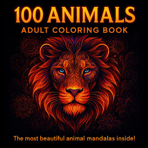 100 Animal Adult Coloring Book - Stress Relief - Mandala - Adult Coloring