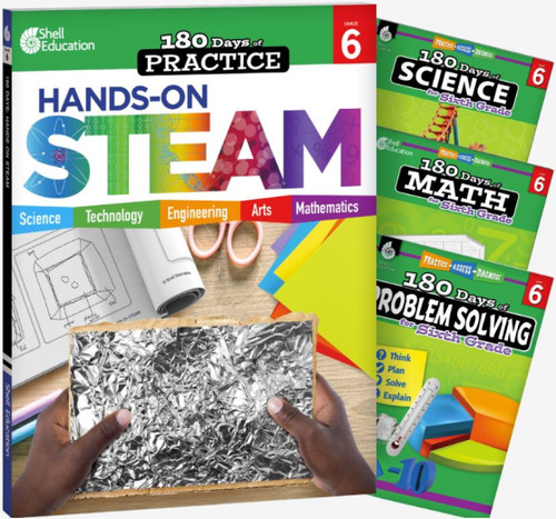 180 Daysâ¢: STEAM, Science, Math, & Problem Solving 4-Book Set for 6th Grade Practice