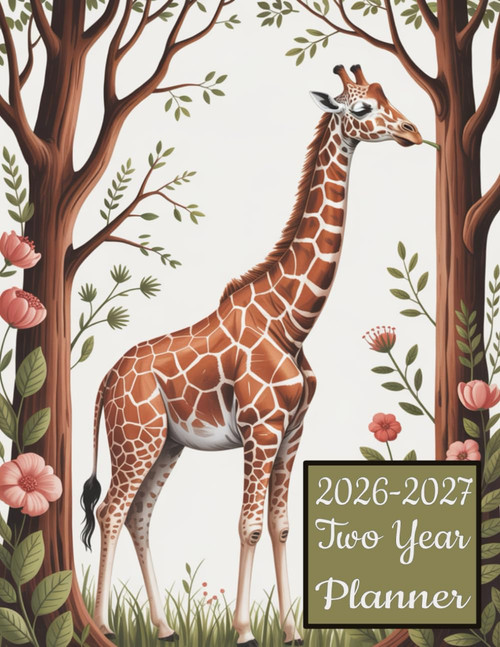 2026-2027 Two Year Planner: Giraffe themed Cover 2 Page Spreads With