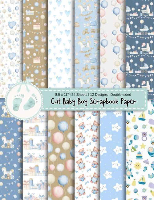 24 Sheet of Cute Baby Boy Scrapbook Paper