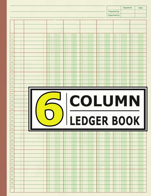 6 Column Ledger Book Green Paper