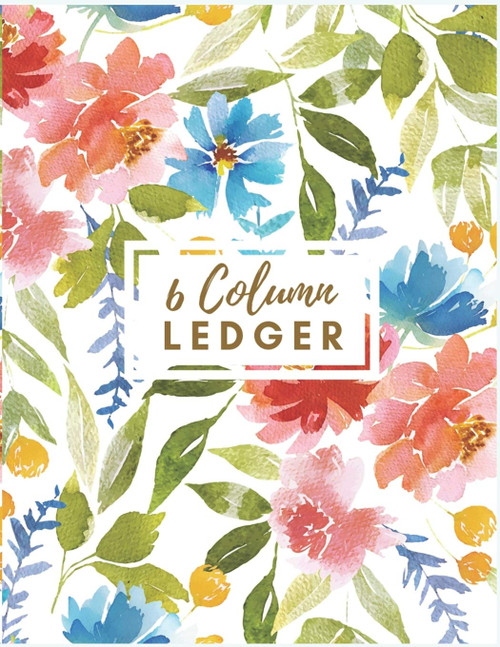 6 Column Ledger: Red Floral Watercolor Accounting Journal Columnar Pad