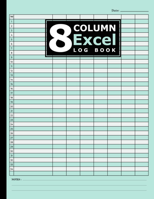 8 Column Excel Notebook; 8 Column Excel Log Book