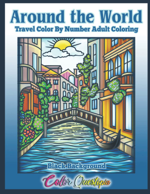 Around the World Travel Color by Number Coloring for Adults BLACK