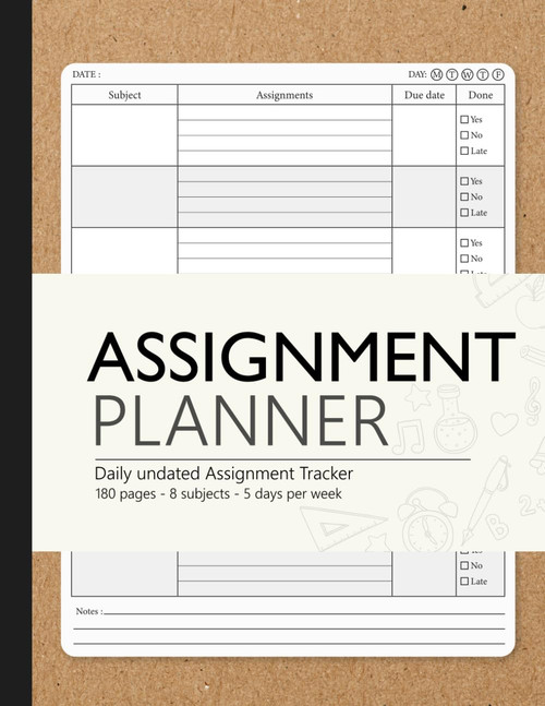 Assignment Planner: Daily undated homework Tracker