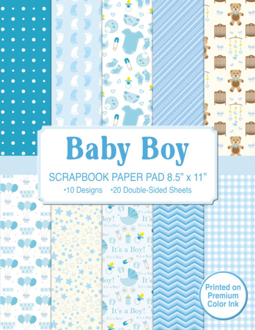Baby Boy Scrapbook Paper Pad 8.5 x 11: Blue Pattern Craft Paper