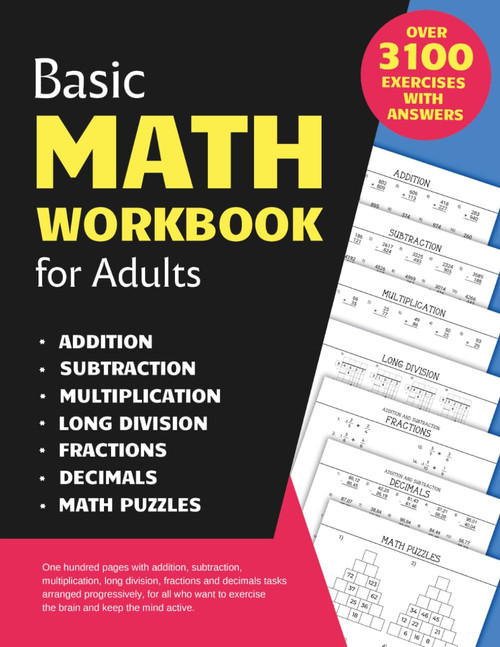 Basic Math Workbook for Adults: Activity book with over 3100 tasks of