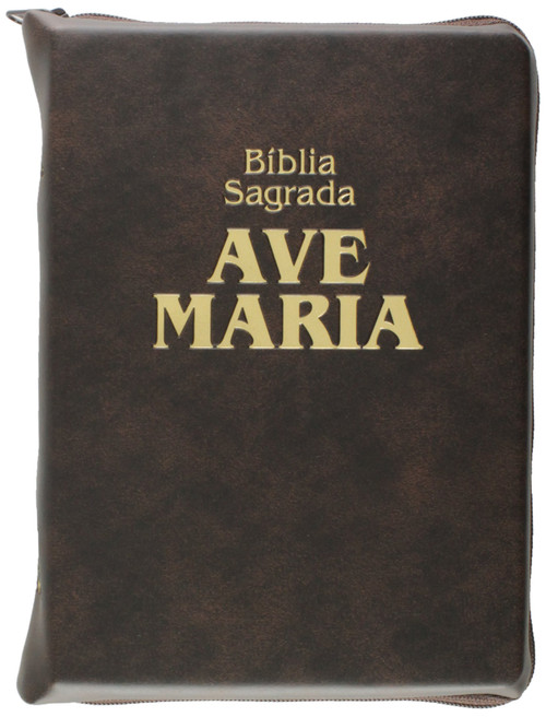 Bíblia Sagrada Ave-Maria Marrom Com Zíper