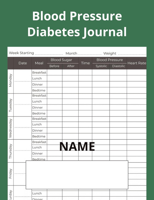 Blood Pressure & Diabetes Log Book