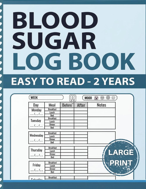 Blood Sugar Log Book - 2 Years: LARGE PRINT Glucose Tracker & Diabetes