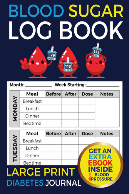 Blood Sugar Log Book: Large Print Diabetes Journal