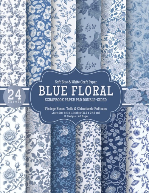 Blue Floral Scrapbook Paper Pad: Vintage Roses