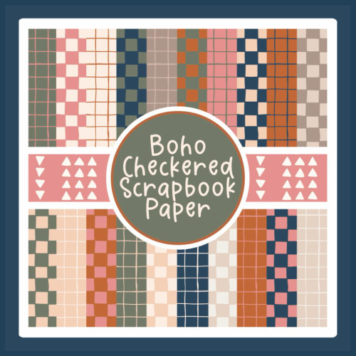 Boho Checkered Scrapbook Paper: Retro Craft Paper Pad With Grids and