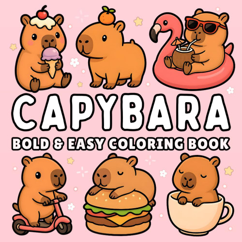 Capybara Bold and Easy Coloring Book + 50 Fun Facts: for Kids