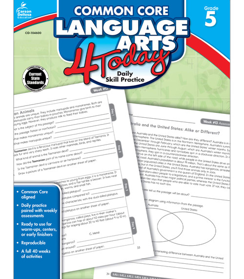Carson Dellosa | Common Core Language Arts 4 Today Workbook | 5th Grade