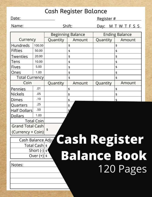 Cash Register Balance Book: Cashier Log Book for Daily Drawer Count