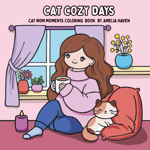 Cat Cozy Days: Cat Mom Moments Coloring Book for Adults and Teens