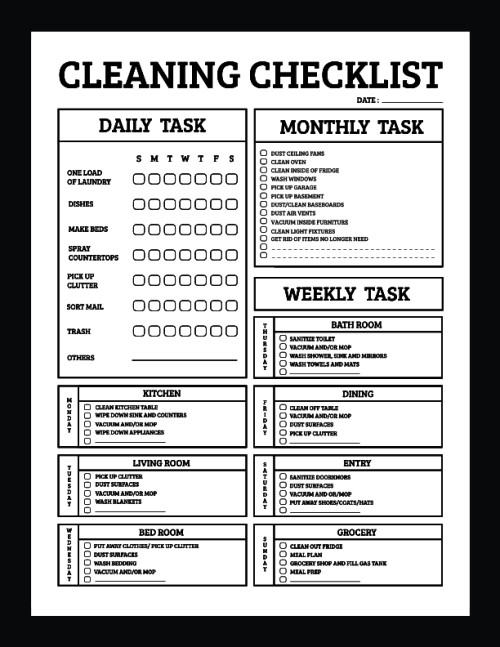 Cleaning Checklist: Daily Weekly and Monthly Cleaning Schedule Checklist