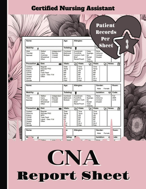 CNA Report Sheet Notebook: Floral Pink Nurse Brain Sheet for Organizing