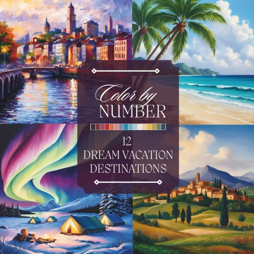 Color by Number Adult Coloring Book: Beautiful Vacation Destinations