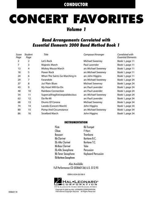 Concert Favorites Vol. 1 - Conductor: Essential Elements Band Series