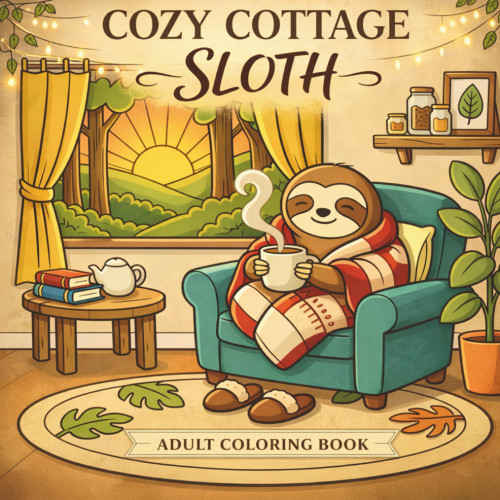 Cozy Cottage Sloth: A Relaxing Adult Coloring Book Featuring Slow Living