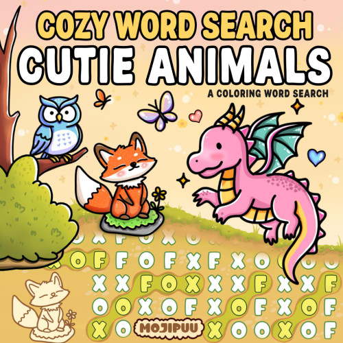 Cutie Animals: Cozy Word Search Coloring Puzzle Books for Adults and