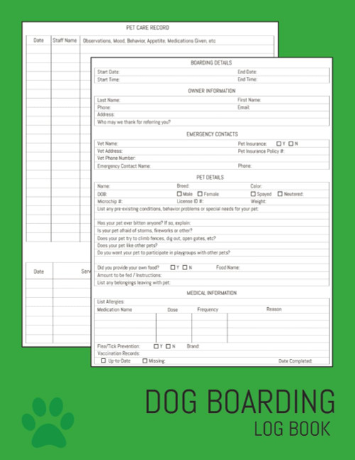 Dog Boarding Log Book: Client intake forms