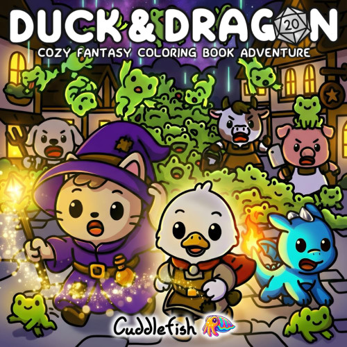 Duck and Dragon: Cozy Fantasy Coloring Book Adventure for Adults & Teens