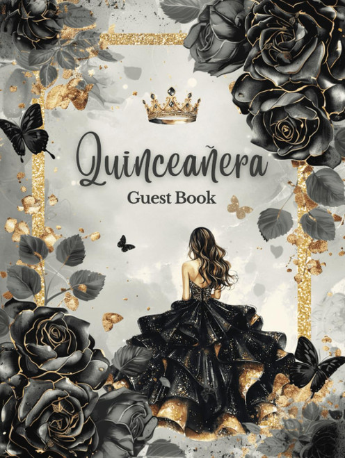 Elegant Black and Gold Quinceanera Guest Book