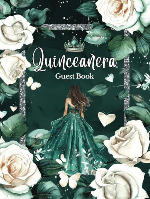 Elegant Emerald Green and Silver Quinceanera Guest Book
