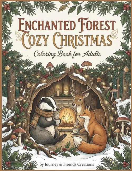 Enchanted Forest Cozy Christmas Coloring Book for Adults