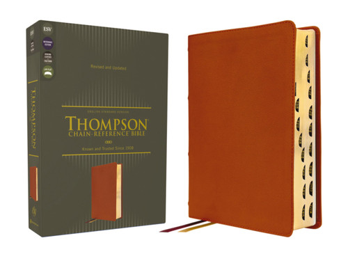 ESV, Thompson Chain-Reference Bible, Genuine Leather, Calfskin, Tan, Red