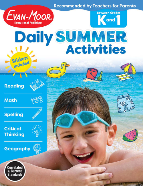 Evan-Moor Daily Summer Activities, Grade K-1 Workbook, Stickers, Prevent