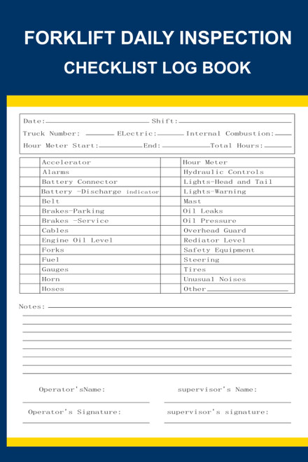 Forklift Daily Inspection Checklist Log Book
