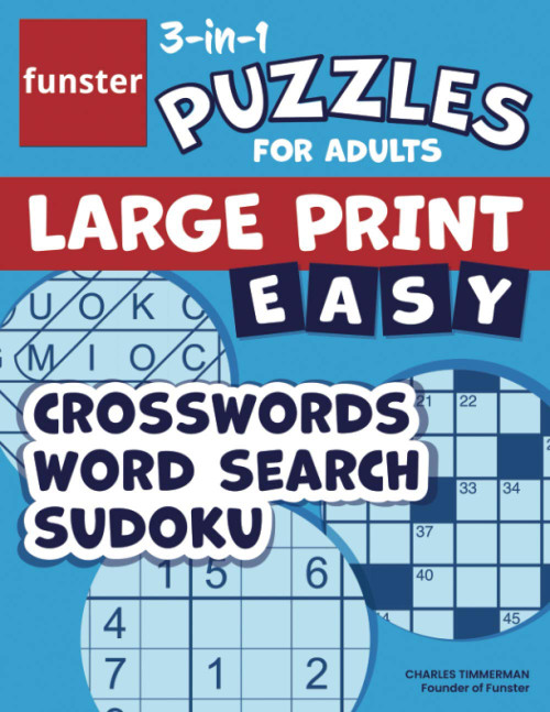 Funster 3-in-1 Puzzles for Adults Large Print Easy Crosswords