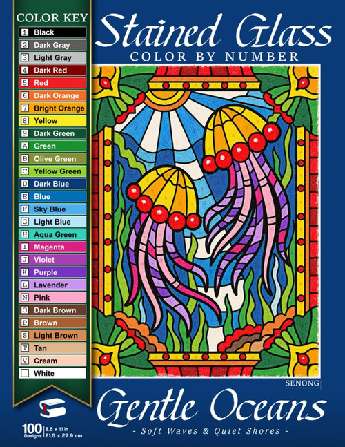 Gentle Oceans Stained Glass Color By Number: Soft Waves & Quiet Shores