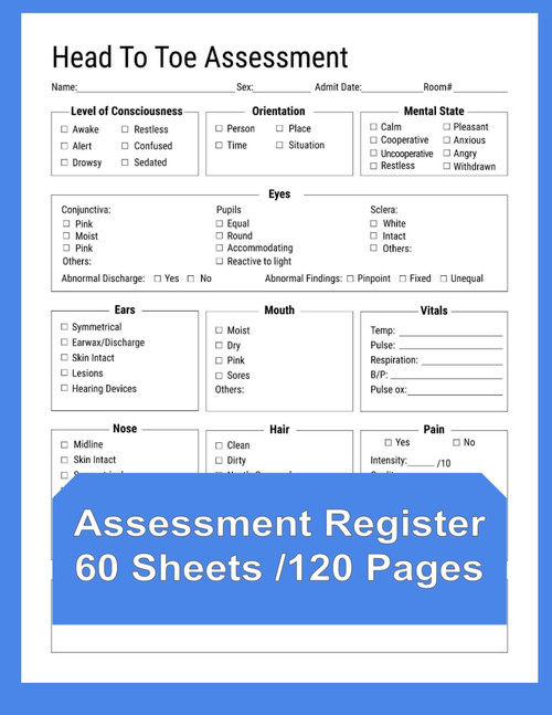 Head to Toe Assessment Checklist Card for Nurses and Practitioners in Two