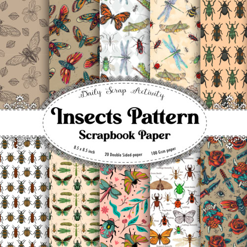 Insects Pattern Scrapbook Paper: Bugs And Insects Pattern Scrapbooking