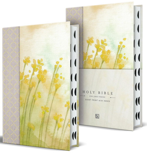 KJV Holy Bible, Giant Print Large Format, Yellow floral design with cloth