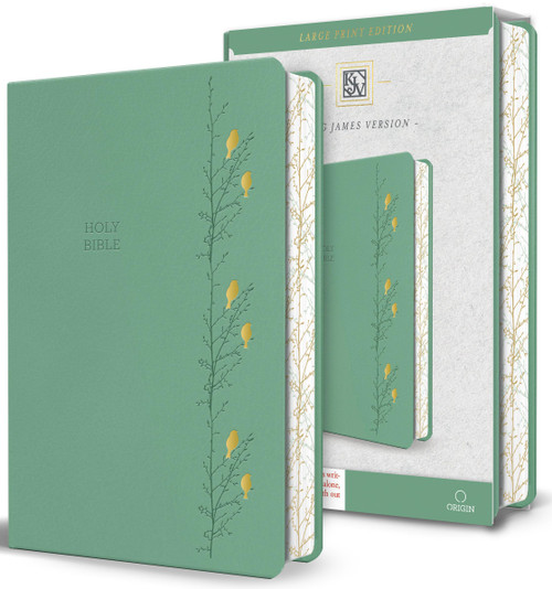KJV Holy Bible, Large Print Medium Format, Green with Birds Faux Leather