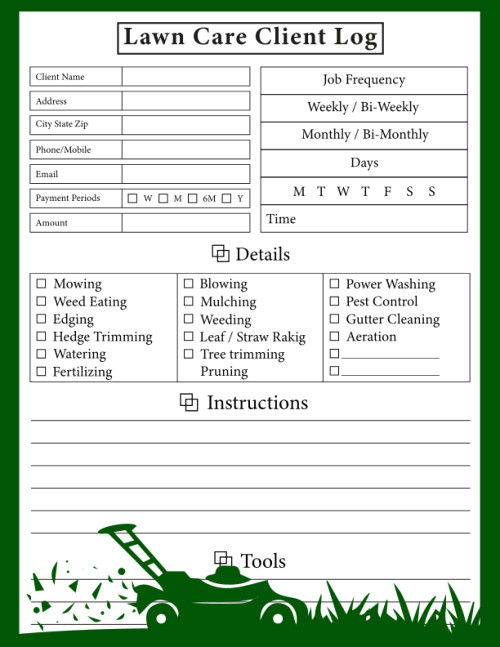 Lawn care client Log book: Lawn Mowing and Landscape Appointment Logbook