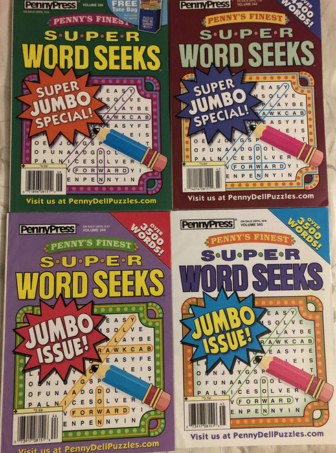 Lot of 4 Penny Press Penny's Finest Super Jumbo Word Seek Search Circle