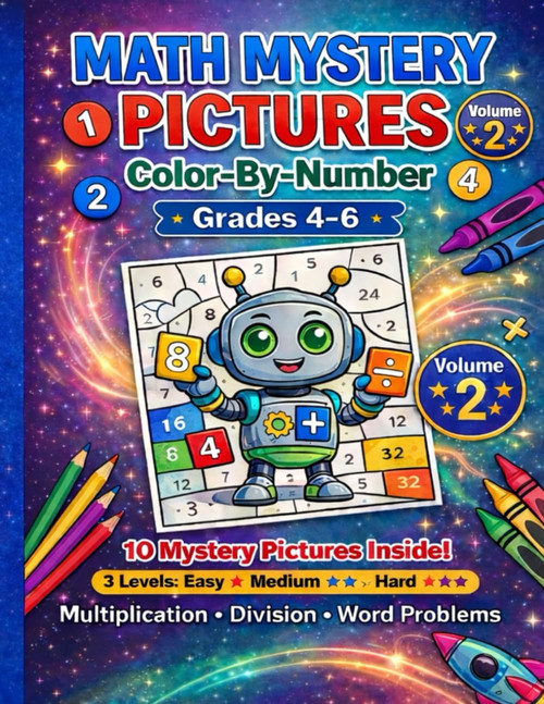 Math Mystery Pictures Color-By-Numbers Workbook