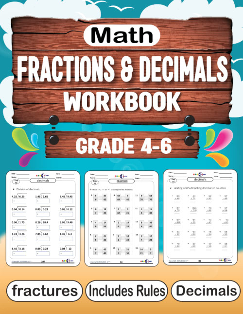 Math Workbook Fractions and Decimals For Grades 4-6