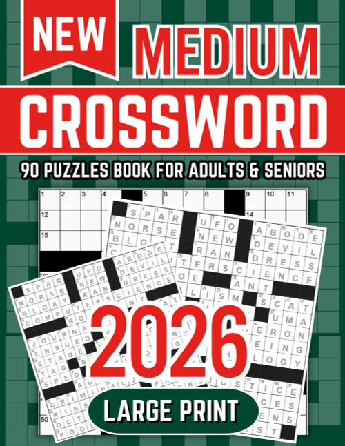 Medium Crossword Puzzle Book For Adults & Seniors 90 Puzzles Large Print