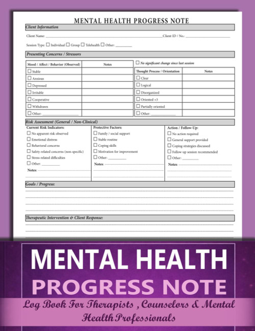 Mental Health Progress Notes Log Book For Therapists