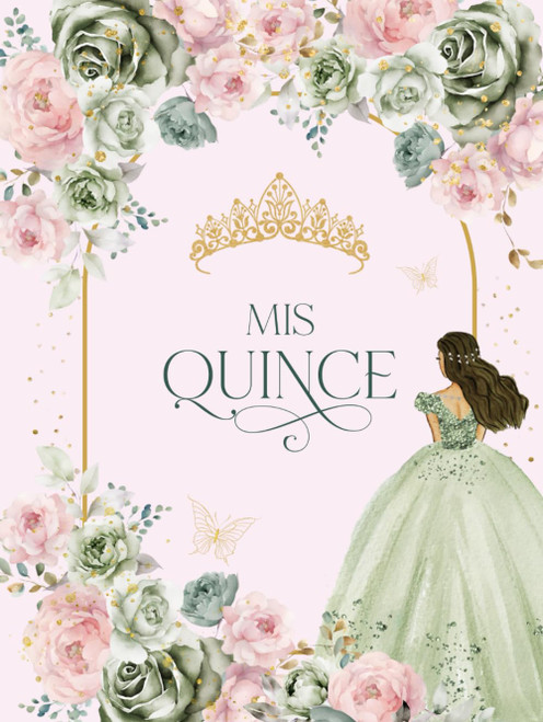 Mis Quince: Sage Green and Light Pink 15th Birthday Quinceañera Sign-in Guest Book with Gift