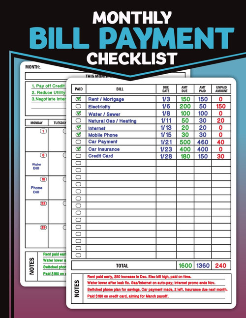 Monthly Bill Payment Checklist: 5-Year Month Bill Tracker Notebook for