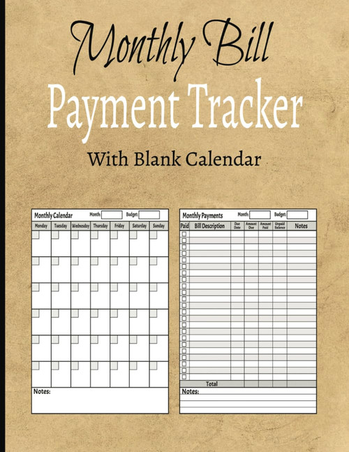 Monthly Bill Payment Tracker with Blank Calendar